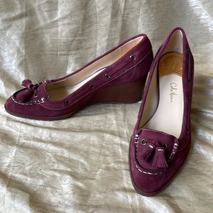 EUC Cole Haan “Calista” Nike Air plum suede wedge heel loafer (11)